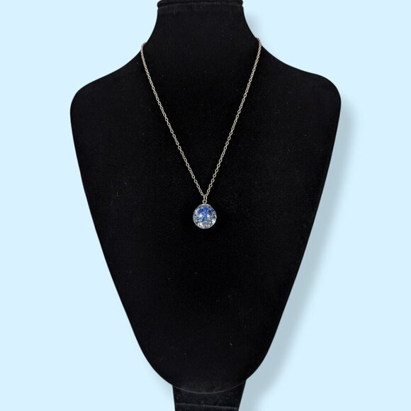 (2/$20) Clear & Blue Crackle Glass Ball Pendant Necklace - Picture 3 of 5